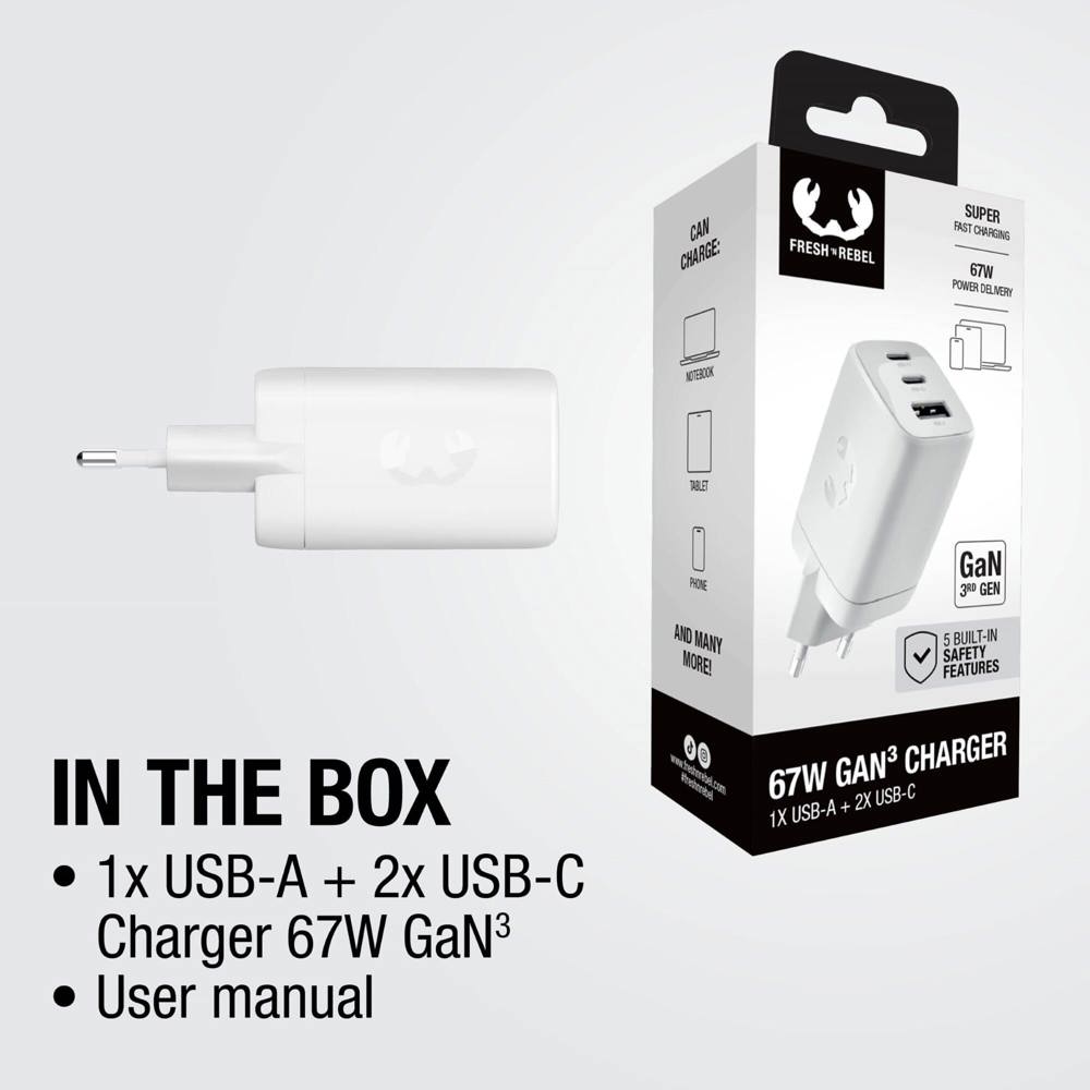 Fresh 'n Rebel 67W Laptop-Ladegerät GaN USB-C und USB-A
