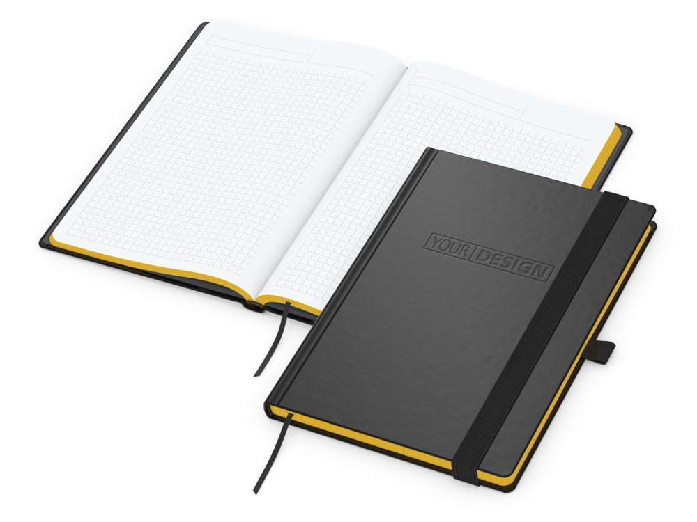 Notizbuch Color-Book, A5, Winkelkaro, gelb, Prägung