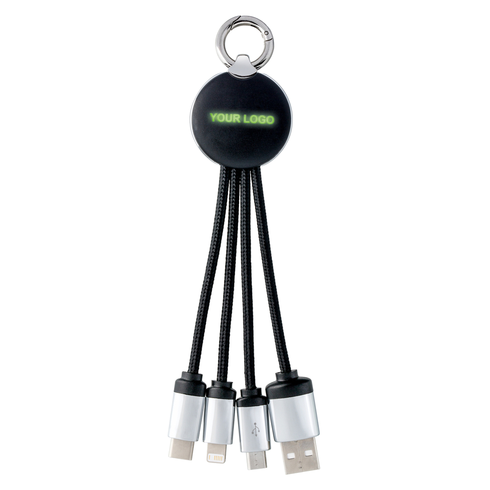 3-in-1 Ladekabel mit Beleuchtung REEVES-PUHALANI - grün, schwarz, silber / schwarz / grün
