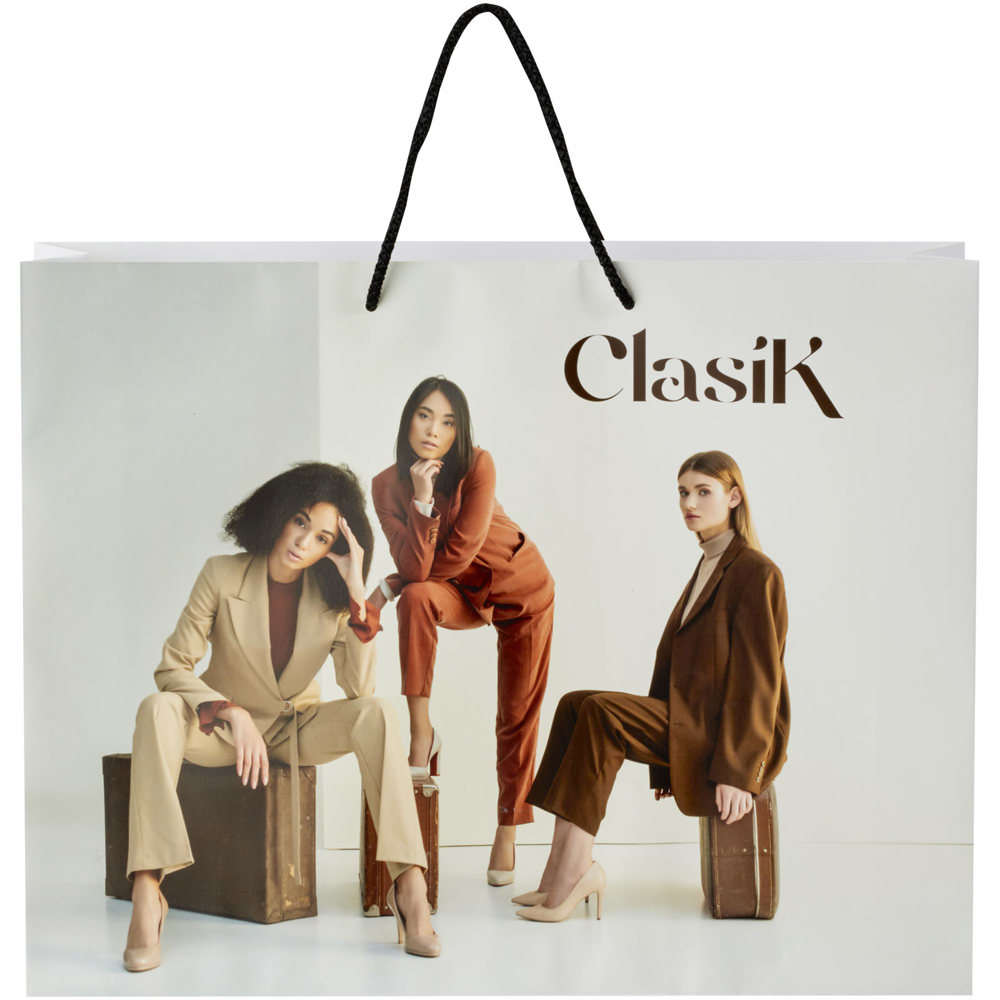 Handgefertigte 170 g/m² Integra-Papiertüte mit Kunststoff Kordelgriffen – 45 × 10 × 35 cm