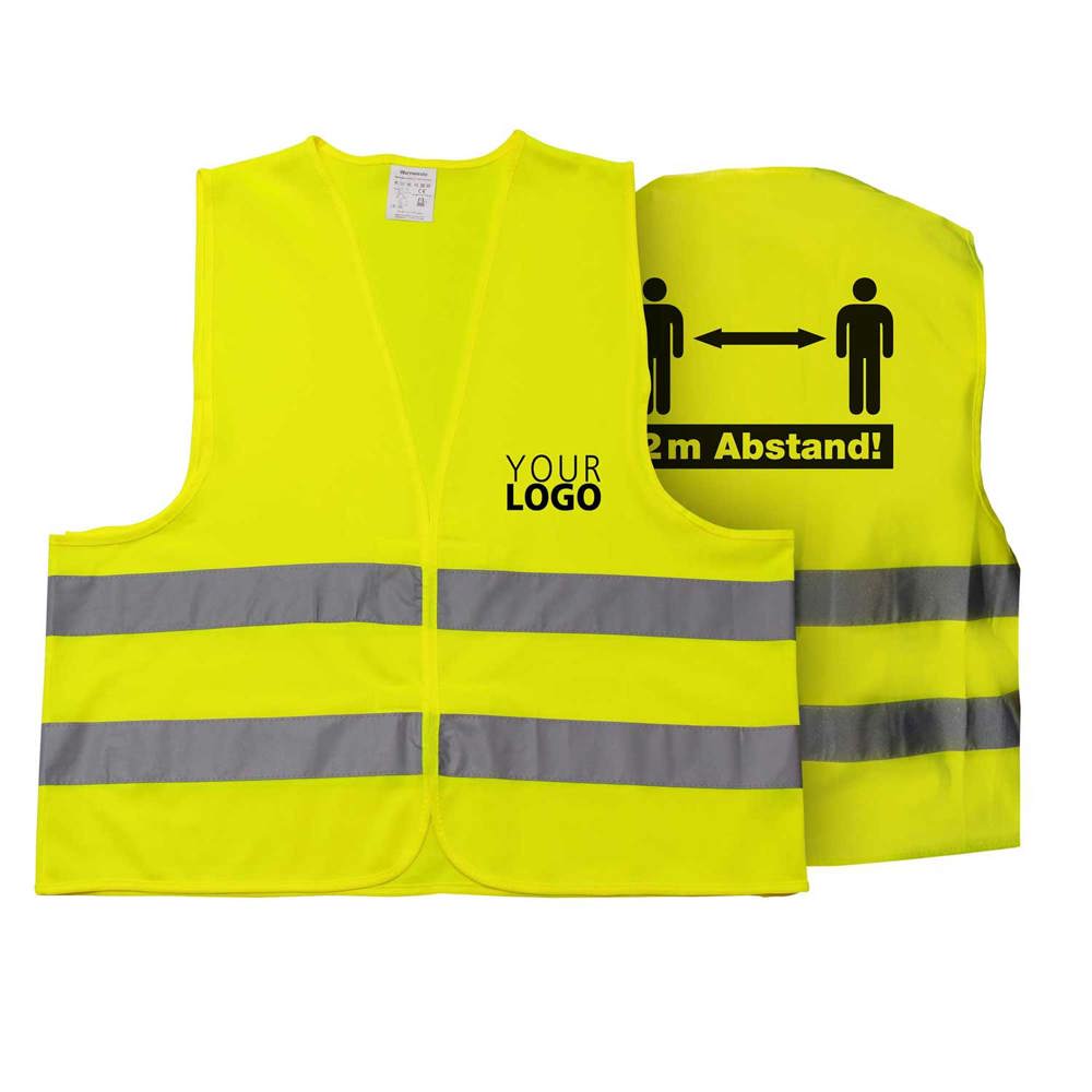 Warnweste 2 Meter Abstand - Mit eigenem Logo vorne - gelb
