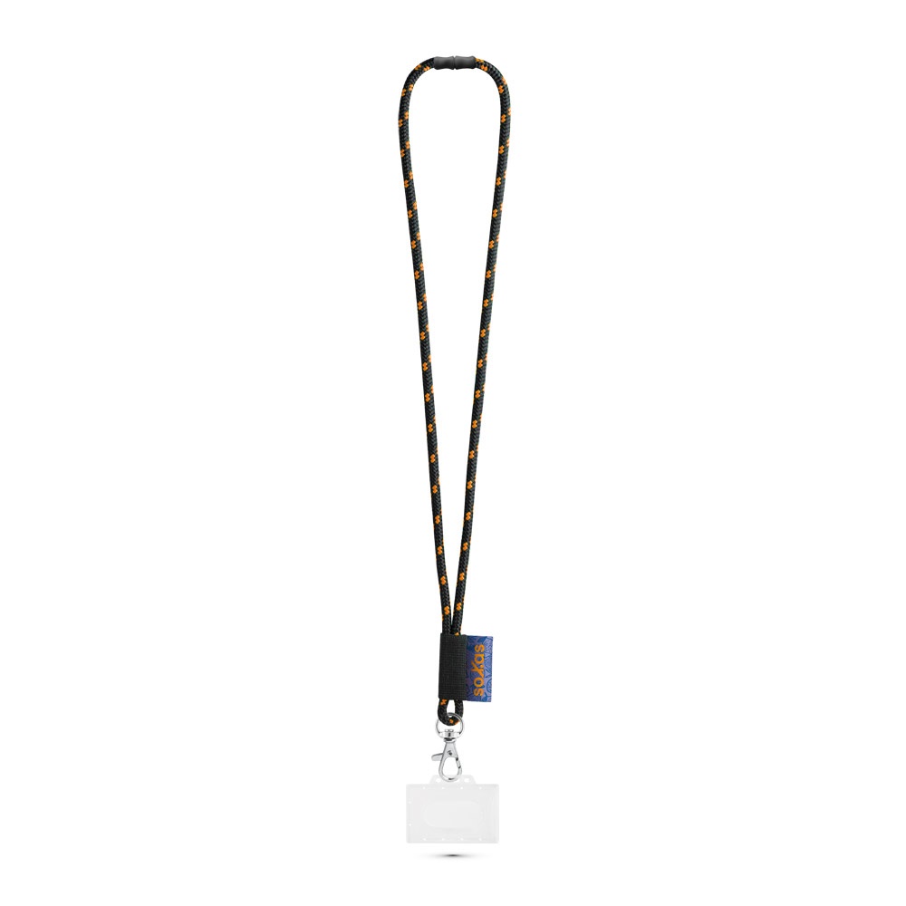 BRIDPORT. SET Lanyard NAUTIC Long (Ø 7 mm) mit 9 mm Auslösekarabiner, Ø 7 mm Sicherheitsverschluss und 91 x 68 mm starrem Ausweis-/Kartenhalter - Schwarz, Orange