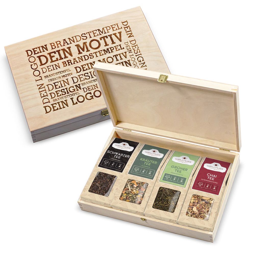 4 Tee Spezialitäten in der Birkenholzbox