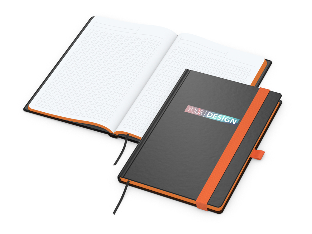 Notizbuch Color-Book, A5, Winkelkaro, orange, Siebdruck-Digital