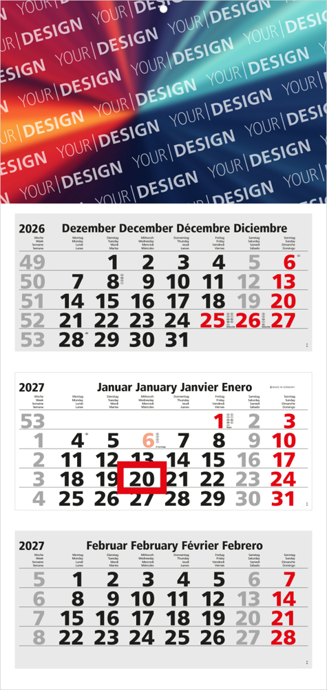 3-Monatskalender Mehrblock Medium Light 3