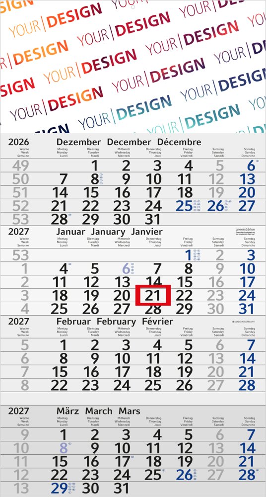 4-Monatskalender Einblatt Budget 4 RECYCLING, blau