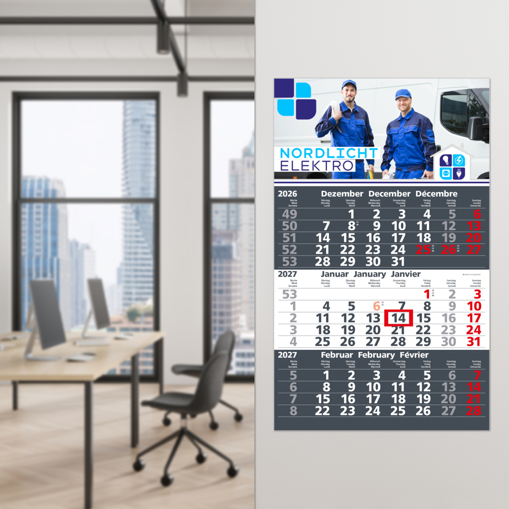 3-Monatskalender Einblatt Solid 3, anthrazit