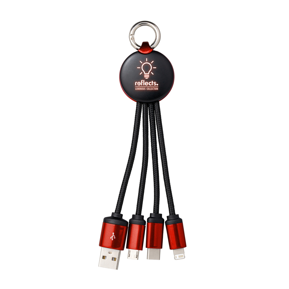 3-in-1 Ladekabel mit Beleuchtung REEVES-PUHALANI - rot, schwarz, silber / rot / rot