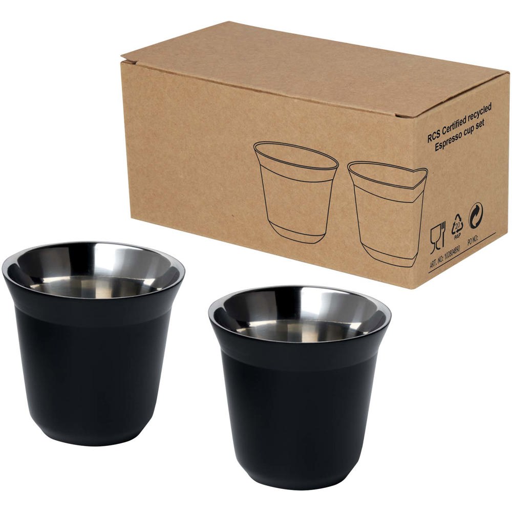Duo 80 ml RCS-zertifiziertes Espressotassen Set aus Edelstahl - Schwarz