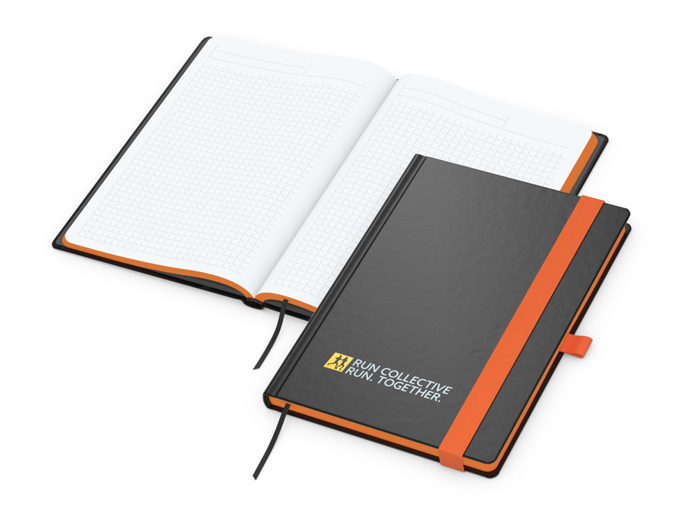 Notizbuch Color-Book, A5, Winkelkaro, orange, Siebdruck-Digital