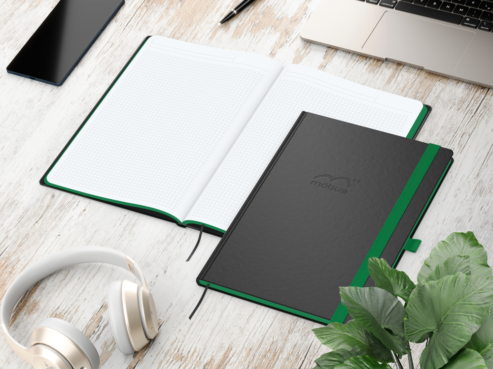 Notizbuch Color-Book, A4, Winkelkaro, grün, Prägung