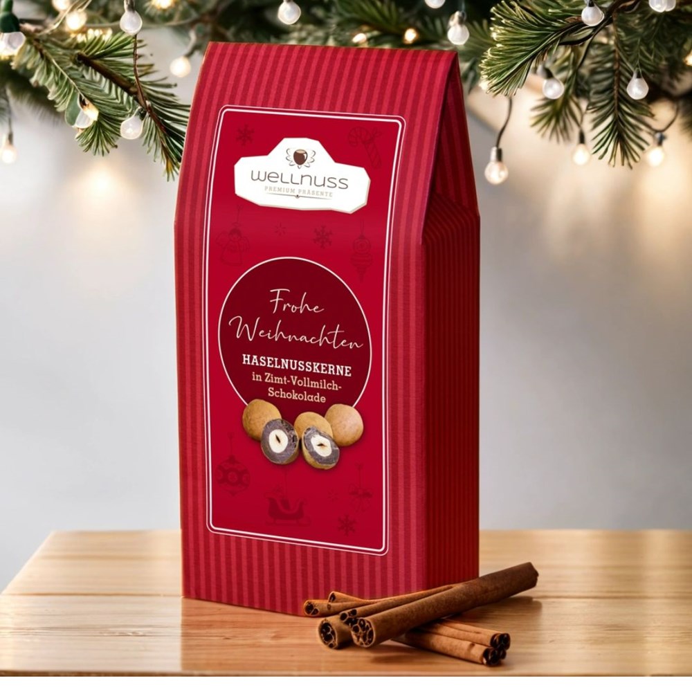 Maxi Faltschachtel - Weihnachts Edition - Haselnusskerne in Vollmilch-Zimt Schokolade
