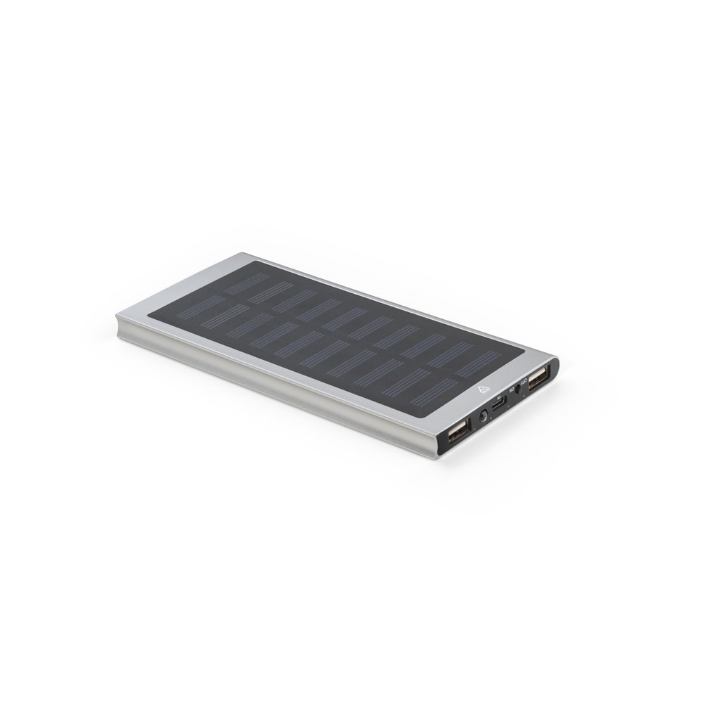 CLERK. 8'000 mAh Powerbank mit Solarpanel aus 100% recyceltem Aluminium - Satinsilber