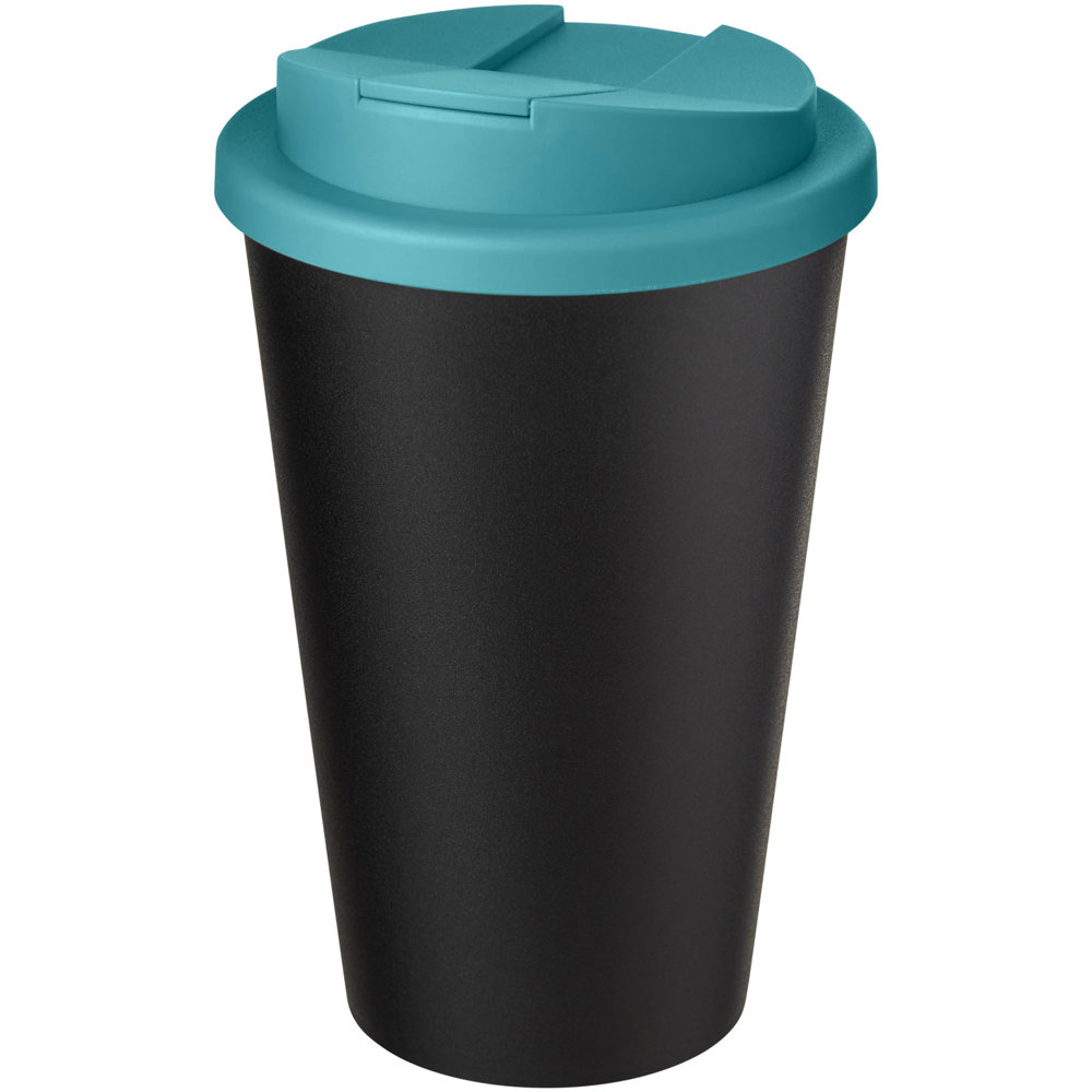 Americano® Eco 350 ml recycelter Becher mit auslaufsicherem Deckel - aquablau, schwarz