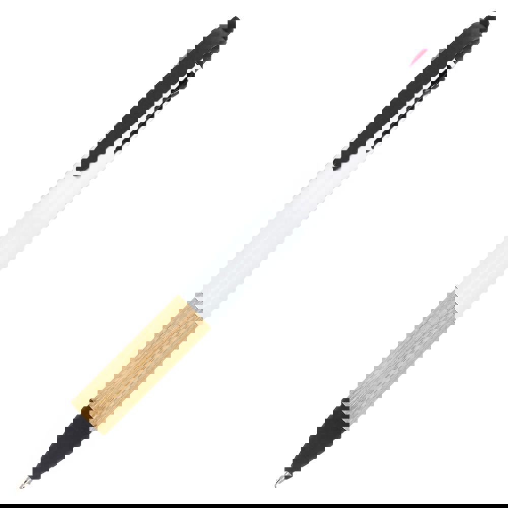 3-Farben-Stift mit Bambusgriff - weiss