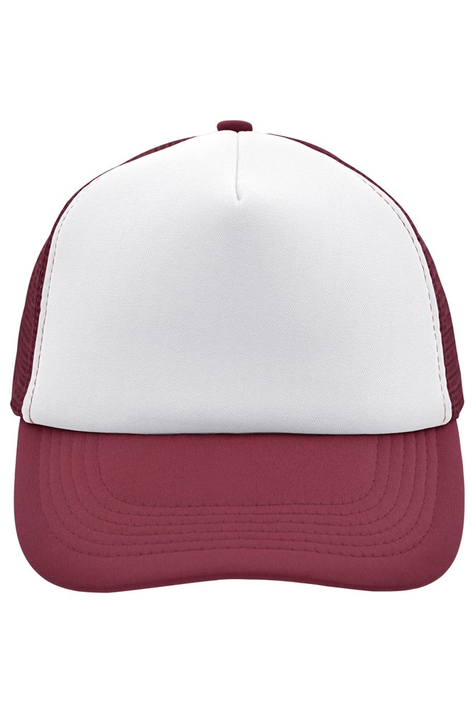 5 Panel Polyester Mesh Cap - White/burgundy (ca. Pantone white
490C)