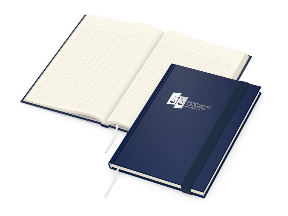 Notizbuch Visco-Book, Creme, Winkelkaro, dunkelblau, Silberprägung