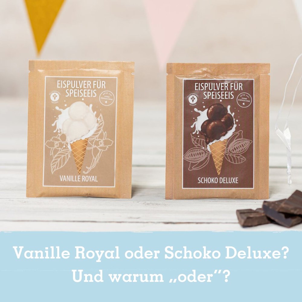 Eismixglas und Portionsbeutel im transparenten Säckchen