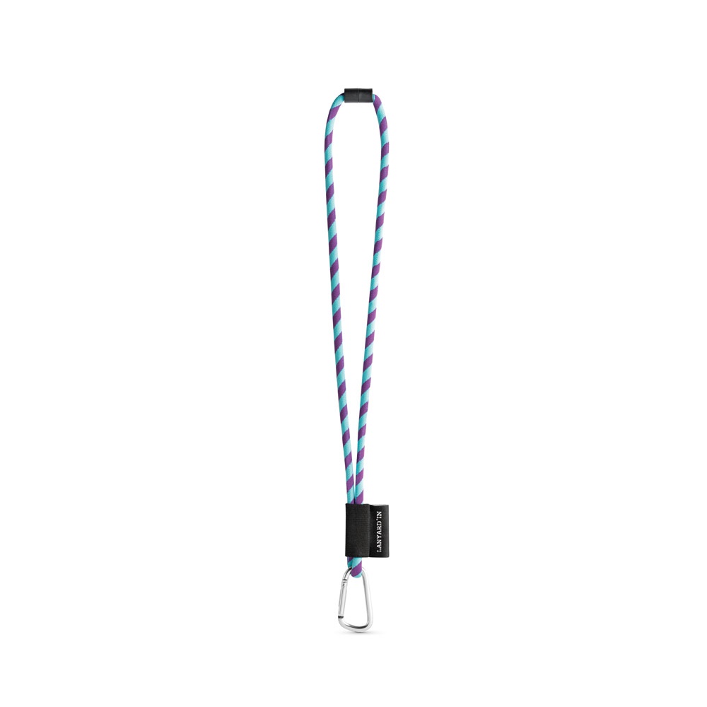 75089. SET Lanyard Tube Long (Ø 7 mm) mit 55 mm D-förmigem Karabiner und Ø 7 mm Sicherheitsverschluss - Lila, Hellblau