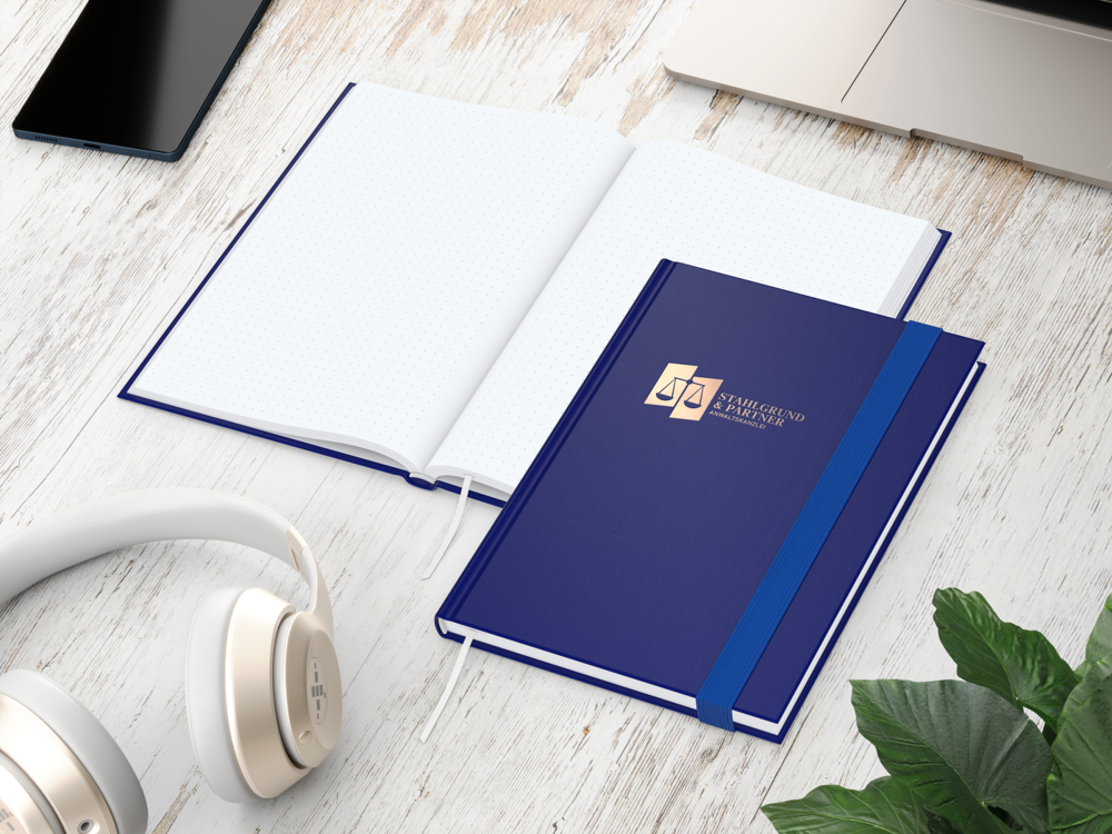 Notizbuch Visco-Book, White, Punktraster, navyblau, Kupferprägung