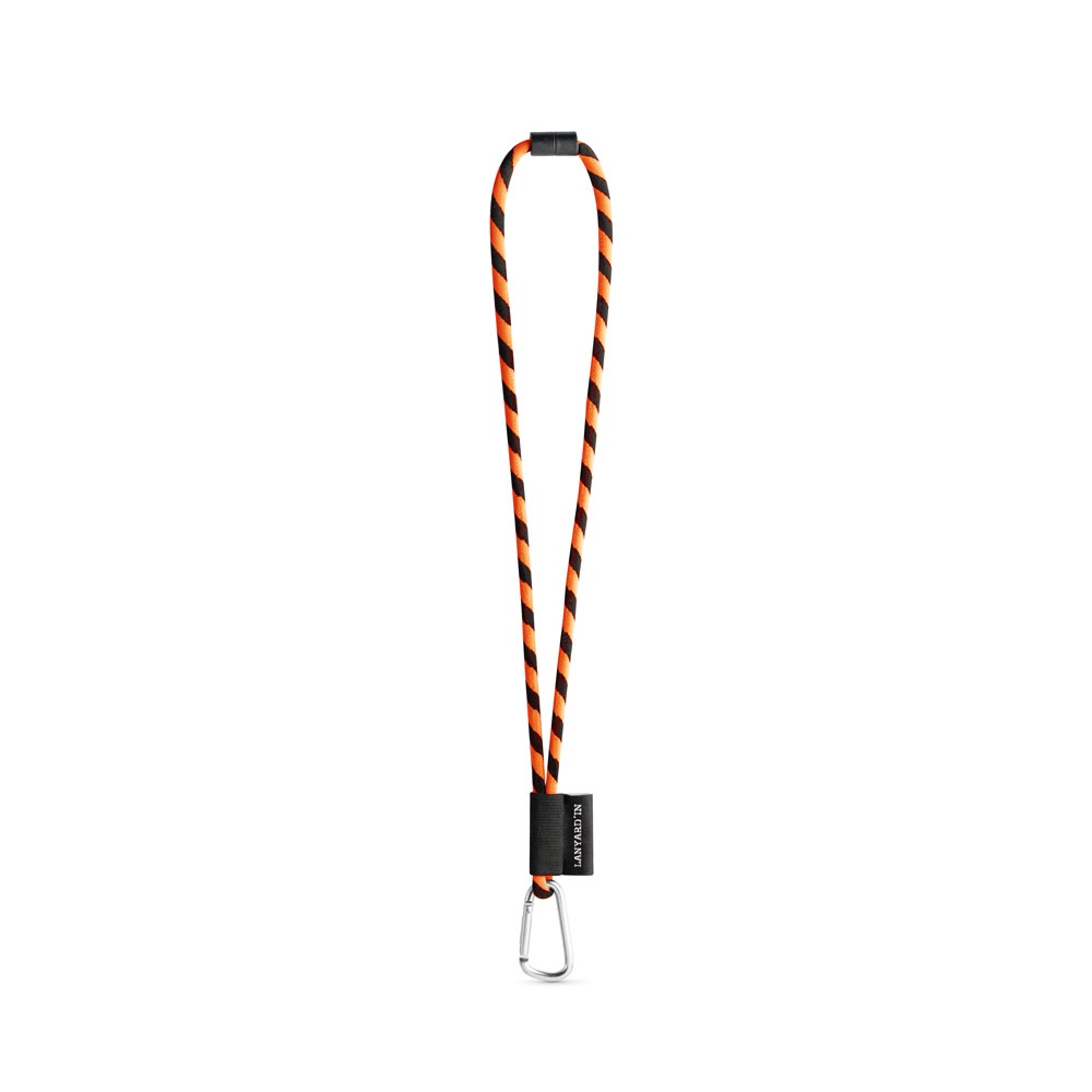 75089. SET Lanyard Tube Long (Ø 7 mm) mit 55 mm D-förmigem Karabiner und Ø 7 mm Sicherheitsverschluss - Schwarz, Orange