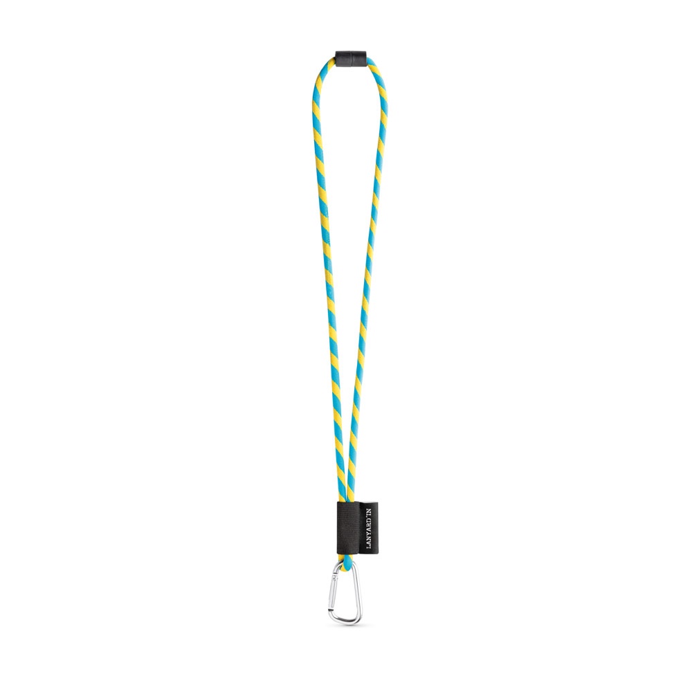 75089. SET Lanyard Tube Long (Ø 7 mm) mit 55 mm D-förmigem Karabiner und Ø 7 mm Sicherheitsverschluss - Gelb, Hellblau