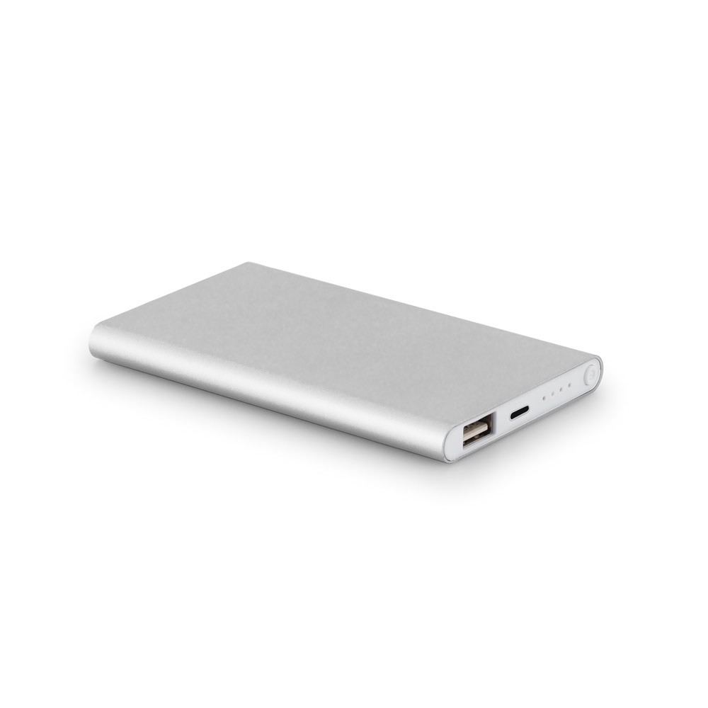 MARCET. Powerbank Slim 4'000 mAh aus 70 % recyceltes ABS (70% rABS) und 30 % recyceltes Aluminium (30% rAL) - Satinsilber