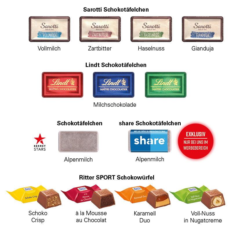 Adventskalender Bus, Lindt Schokotäfelchen