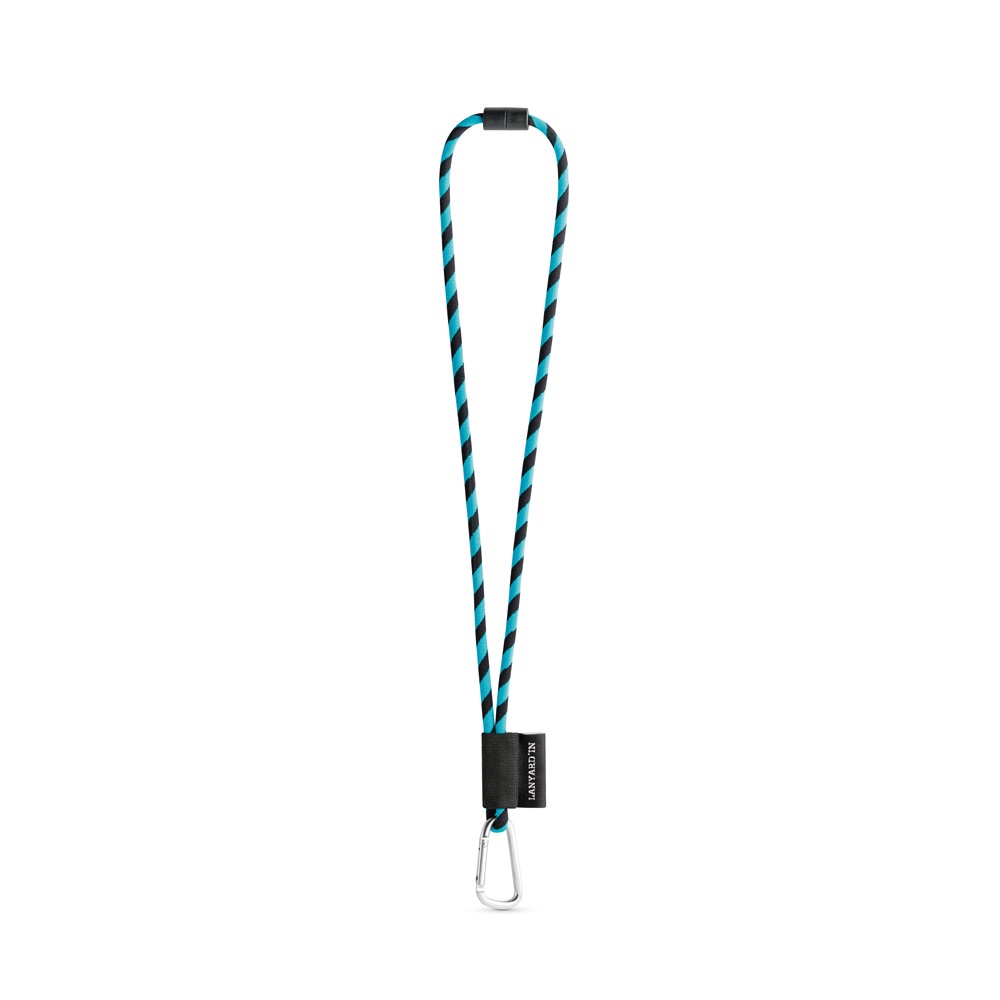 75089. SET Lanyard Tube Long (Ø 7 mm) mit 55 mm D-förmigem Karabiner und Ø 7 mm Sicherheitsverschluss - 353 - Schwarz, Hellblau