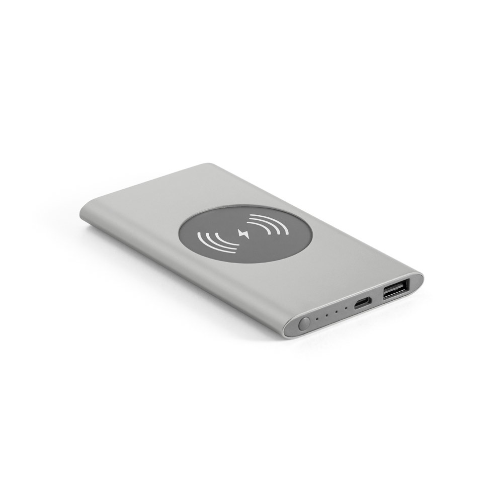 CASSINI. Powerbank 4'000 mAh mit 5W wireless Ladegerät aus Recyceltes Aluminium (100 % rAL) - Satinsilber