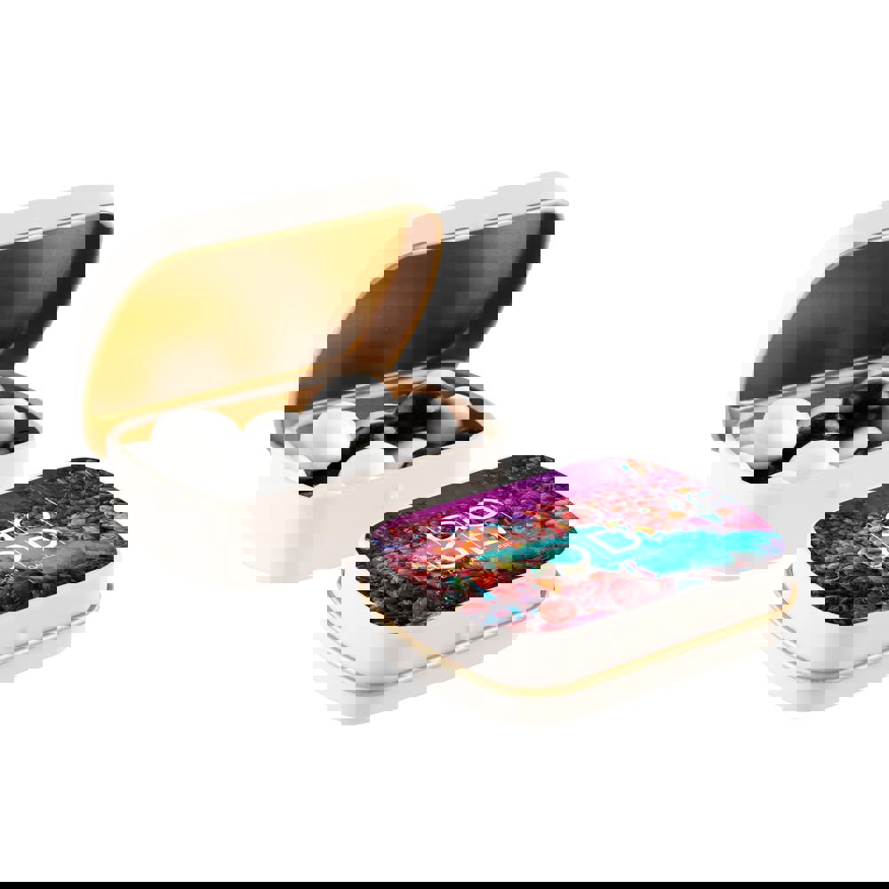 Mini Klappdeckeldose mit Süßigkeiten - Matt Sand/Gold