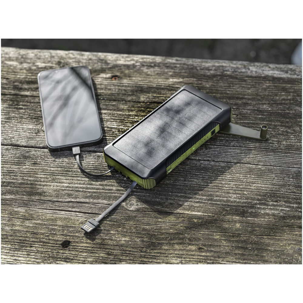 Soldy 10.000 mAh Solardynamo-Powerbank aus recyceltem GRS Kunststoff 