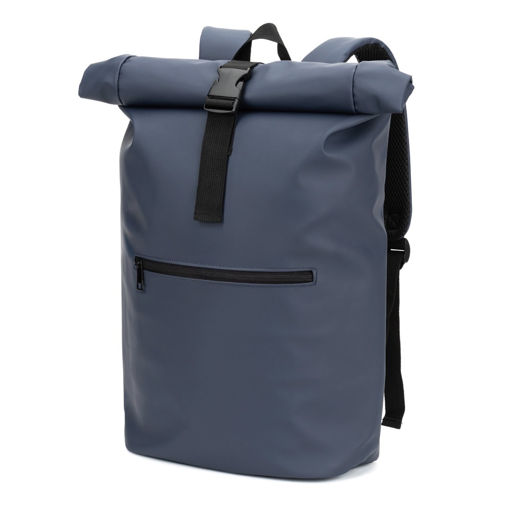 PORTLAND. Roll-Top-Rucksack aus PU mit Laptopfach, 16“ - Blau