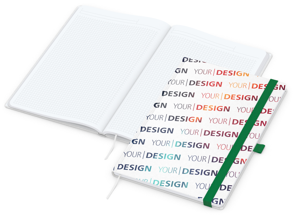 Notizbuch Match-Book, A4, White, Winkelkaro, weiß-individuell, grün
