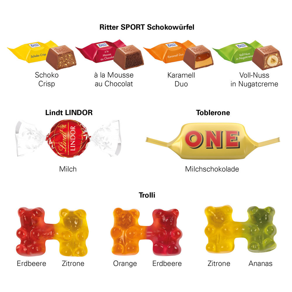 Adventskalender Eco L, Ritter SPORT Schokowürfel